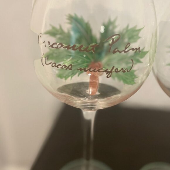 VINTAGE HAND PAINT WINE GLASSES PALM TREES VERSATILE DRINKS FUN STYLE TROPICAL - Picture 3 of 16